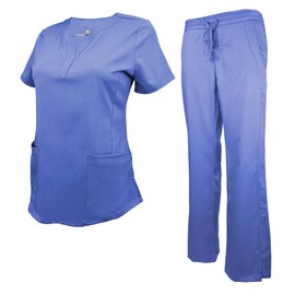 ACTIVE UNIFORMS Women's Scrub Set Stretch and Ultra Soft Y-Neck Medical Scrub Top and Pants (Ceil Blue, 3X-Large)