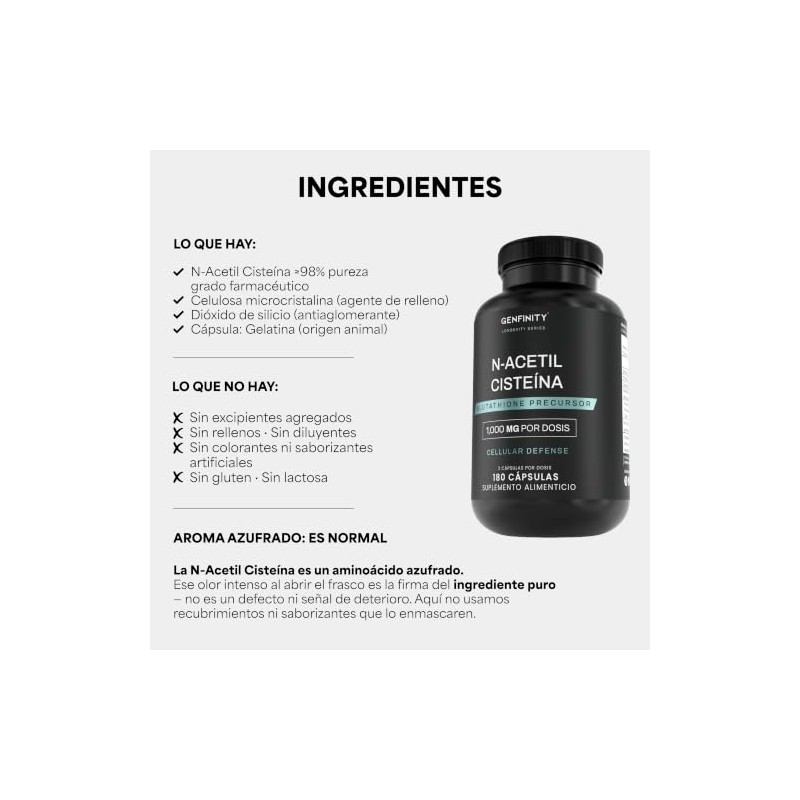 Acetil Cisteína Nac 000 Por Dosis 180 Cápsulas Pureza Grado