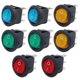 Twidec/8Pcs SPST 3Pin Lighted Rocker Switch Toggle 20A 12V DC On/Off Switch Control for Car Or Boat with 4 Colour LED Light Illuminated KCD2-102N-1-4C