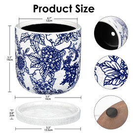 Blue and White Ceramic Planters, Ceramic Flower Pots with Drainage Hole & Saucer, Vintage Cracked Glaze Ceramics Plant Pots for Succulents, Herbs, Orchids, Home, Office, Garden, Tabletop, Shelf Decor