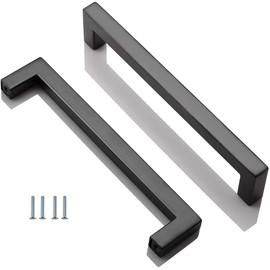 ANSIEDIO 2 Pack Black Stainless Steel Cupboard Handles - 160mm Kitchen Cabinet Door Handles Furniture Drawer T Bar Pulls