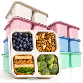 HEY BANK Snack Containers Bento Lunch Box - 8Pack Reusable Meal Prep Containers Set for Kids Adult, 4 Compartments Stackable Bento Box, Plastic Food Storage BPA-Free for School, Work, Travel