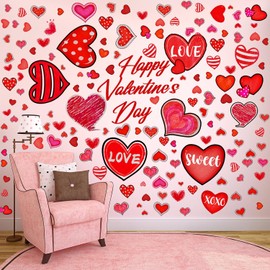 Eersida 214 Pcs Valentine‘s Day Wall Decals Removable Love Heart Wall Stickers Red Heart Window Stickers Wedding Anniversary Romantic Love Decoration for Holiday Kitchen Living Room Home Decor