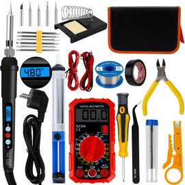 Jubaopen Soldering Iron Set 26 in 1 Soldering Set 60 W LED Soldering Iron with Adjustable Temperature 180-480°C Soldering Iron Set Electronic Fine Soldering Tool Professional Set with Multimeter 5