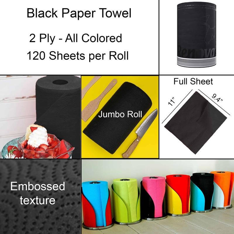 Renova Black Paper Towel Jumbo Roll Set - 3 Rolls,