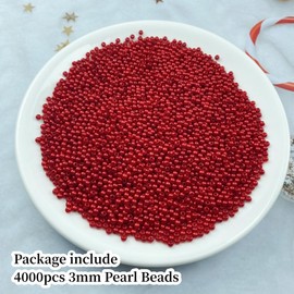 Pearl Beads, 4000 Pcs Craft Beads Loose Pearls 3mm Round Spacer Beads for Earring Bracelet Necklace Key Chains Jewelry DIY Craft Making,Decoration and Vase Filler(Red)
