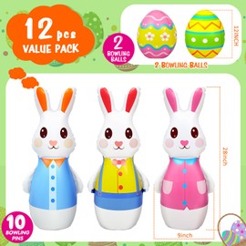 Shappy 12 Pcs 28 Inch Easter Bunny Giant Inflatable Bowling Set Inflatable Bowling Easter Game for Kids Adults Family,10 Pins and 2 Balls for Easter Party Games Indoor Outdoor Holiday Activities