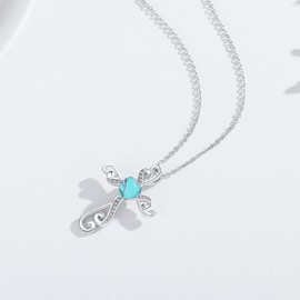 Twoowl Cross Necklace for Women 925 Sterling Silver Turquoise Pendant Cross Necklace Religious Necklace Jewelry Gifts for Women