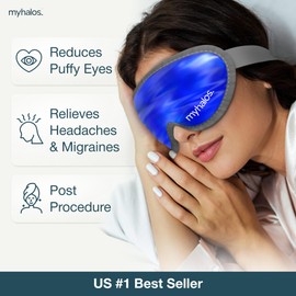 MyHalos® Gel Eye Mask - Reusable Cold Eye Mask with Adjustable Straps- Our Soothing Eye Gel Mask Helps Puffy Eyes, Dark Circles and Hangovers - Our Eye Ice Pack Also Relieves Sinus Pain & Headaches