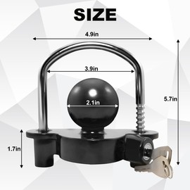 Sandfren Trailer Coupler Lock, Adjustable Heavy Duty Ball Tow Hitch Locking with 2 Keys, Anti Theft Security Caravans Tongue Locker, Compatible with 1-7/8", 2", 2-5/16" Coupler (Black)