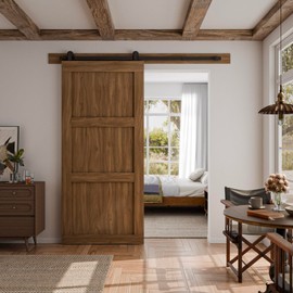 CCJH 6.6FT Sliding Barn Door Hardware Kit, Heavy Duty, Smoothly and Silently, Easy to Install, Fit 39.6" Width Single Door Panel, T-Shaped Style Black