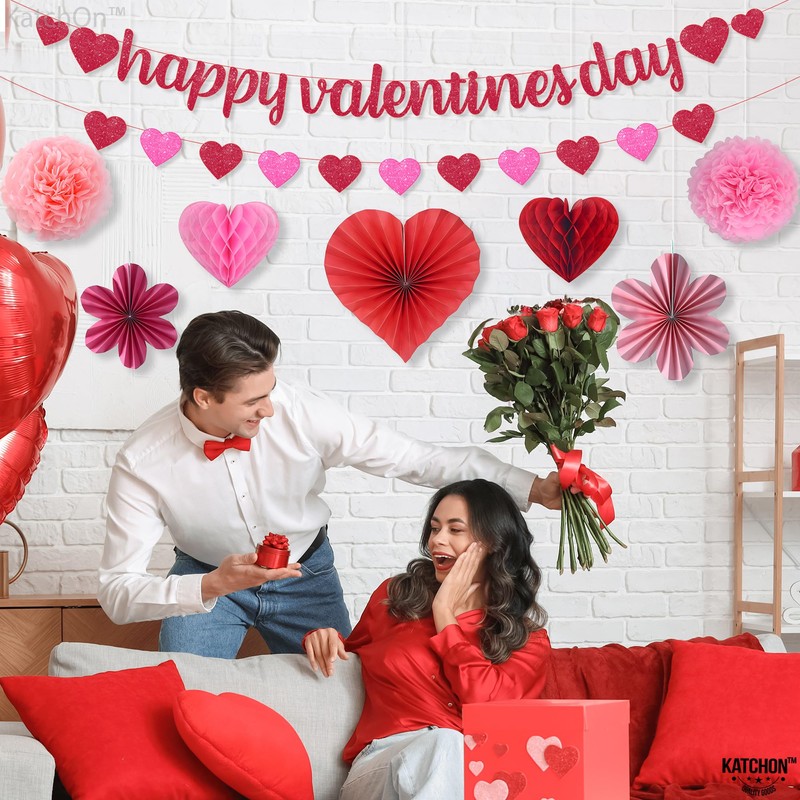 Happy Valnetines Day Honeycombs and Banner