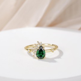 Gloffery 14K Gold Plated 1CT Engagement Rings for Women Pear Cut Green Created Emerald CZ Wedding Promise Rings for Her Size 5-10 (Size 4.5)