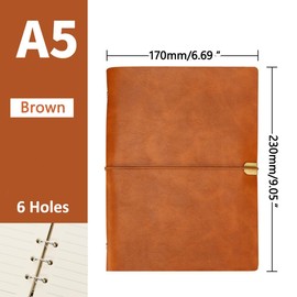Leather Notebook, A5 / A6 / B5 Writing Notebook 6 Holes Refillable Diary Travel Diary 100 Pages for Writing and Drawing, Brown