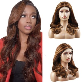 Creuost Body Wave Wig 4X1 T-Part Lace Frontal Human Hair Wigs No Tangle Pre Plucked Glueless Brazilian Remy With Baby Hair For Women p4/30 Highlight Brown Color 20 Inch