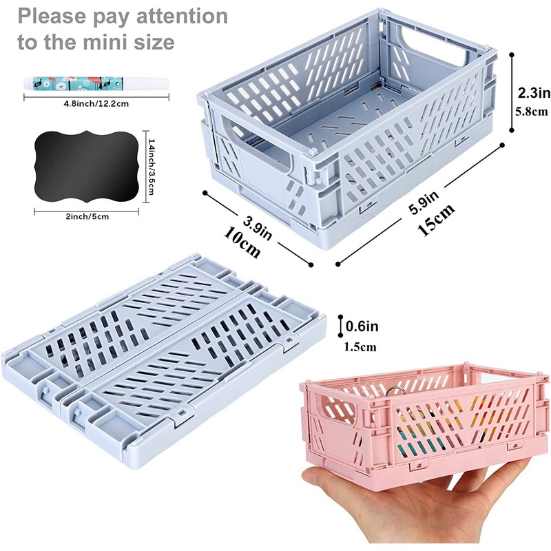 Pack of 6 Folding Boxes, Small Plastic, Mini Baskets, Plastic