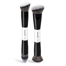 MAANGE 2 Brochas de Maquillaje de Doble Punta con Caja Brochas para Maquillaje Premium(Plana/Acodada/Redonda Acodada/Cónica) para Base Polvos Viajes y Uso Diario