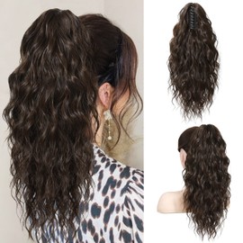 SEIKEA 18" Ponytail Extension Claw Long Multi Layered Hair FluffyThick Wavy Curly Clip in Hair Extensions Ponytail Natural Soft Synthetic Hairpiece for Women Dark Chocolate Brown