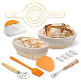 Cheer Collection Bread Proofing Basket Set- Sourdough Starter Kit with Dough Whisk, Scraper & Liner, Bread Making Tools & Supplies for Home Bakers, Sourdough Bread Baking Supplies