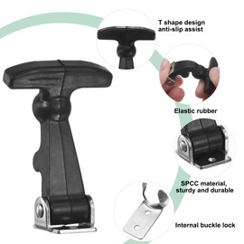 M METERXITY 1-Pack Elastic Stainless Steel Rubber Hood Catch, 2.6"Flexible Draw Latches with Brackets Flexible T-Handle Hasp Rubber with Screws for Toolbox/RVs/Vehicle Engine/Hood,Silver Black