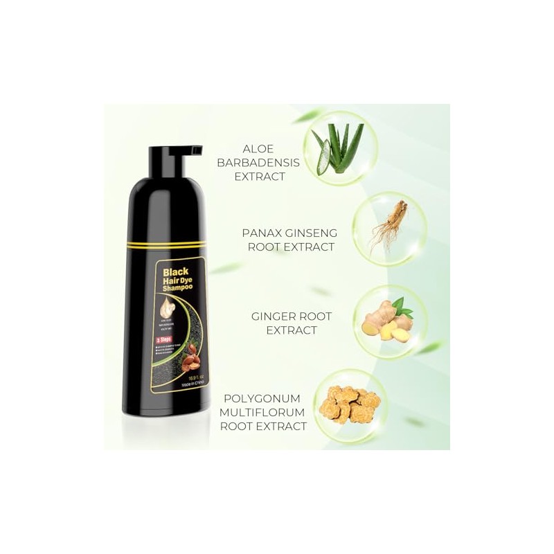 KAISASA Champú para teñir el cabello negro 3 en 1