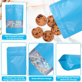 100 Pack Smell Proof Bags, Resealable Blue Mylar Bags with Matte Window, Foil Pouch Stand Up Sealable Bags for Packaging, 5.9 × 8.66 Inch