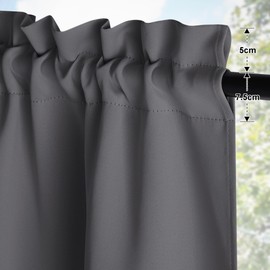 PONY DANCE Blackout Curtain, Short Opaque Curtains for Bedroom/Kitchen Windows, Set of 2, H 145 x W 140 cm, Thermal Curtains Against Heat with Rod Pull-Out, Grey