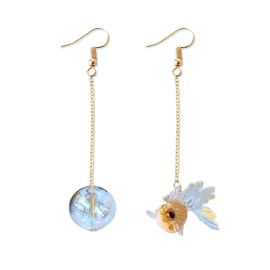 Funny Cute Asymmetry Goldfish Dangle Drop Earrings Lovely Acrylic Resin transparent Glass Ball Fish Earrings for Women-yellow