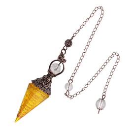 Loveliome Péndulo de cristal curativo para adivinación, Wicca Dowsing Equilibrio de resina espiritual Colgante de punto de gema, citrino