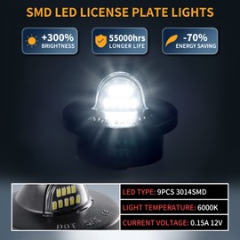 Gempro License Plate Light Assembly LED Tag Lamp Replacement for Ford F150 F250 F350 F450 F550 Superduty Bronco Excursion Ranger Expedition Explorer Rear Plate Lights, 6000K White, 2PCS (Black)