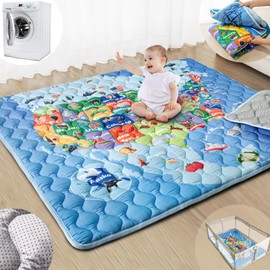 Beavtaens Baby Play Mats for Floor, 71”x59” Upgraded Thickness & Larger Super Soft Playmat for Babies and Toddlers, Foldable Washable, Upgrade Anti-Slip Crawling Mat for Playpen(Map)