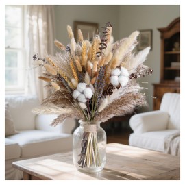 Pampas Grass Boho Home Decor 80PCS 17 inch Natural Dried Flowers for Vase Eucalyptus Stems Pompas Dried Flowers Bouquet DIY Arrangements Boho Wedding Bedroom Tables Rustic Decoration