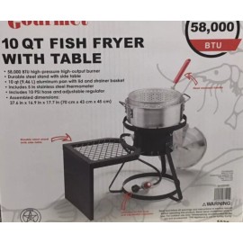 Gourmet Outdoor 10QT 58,000 BTU Propane Fish Fryer  with Stand And Basket Lid
