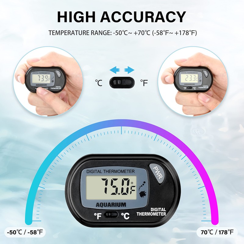 Simple Deluxe LCD Digital Aquarium Thermometer, Reptile Fish Tank Water