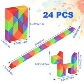 24 Pack Mini Fidget Snake Cube Puzzle Toys - Party Favors & Goodie Bag Fillers for Kids & Teens - Rainbow Colors - Bulk Birthday & Back to School Gifts - Stocking Stuffers