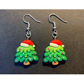 Miniblings Tree with Hat Christmas Tree Earrings Christmas Oh Christmas Tree Handmade Fashion Jewellery I Earrings Silver Plated, Polymer Clay