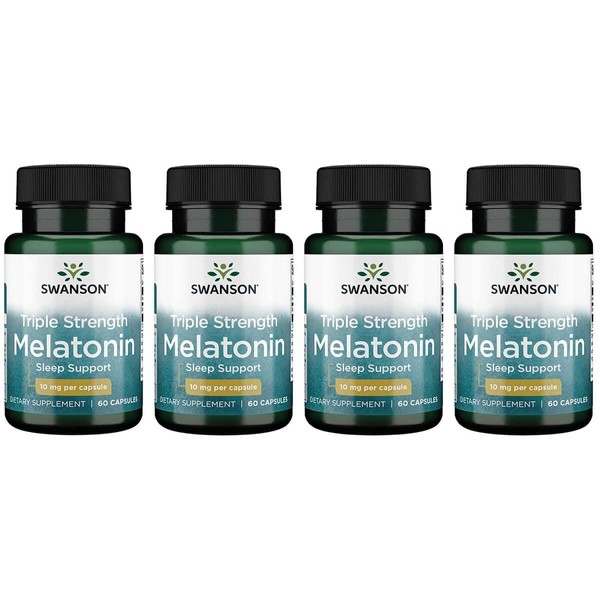 Swanson Triple Strength Melatonin - Natural Formula - (60 Capsules, 10mg Each) 4 Pack