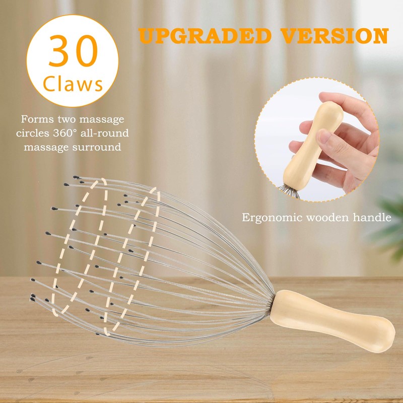 FREATECH 30 Fingers Head Massager Scalp Scratcher with Ergonomic Wooden