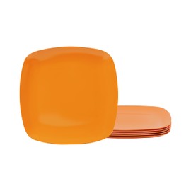 TP 10.5" Melamine Square Dinner Plates, 6-piece Plate Set Unbreakable Serving Dishes for Indoors and Outdoors, Unbreakable Dinner Service for 6, Orange