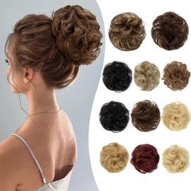 VADES Messy Bun Hair Piece Human Hair Wavy Hair Bun Scrunchies Claw Clip Ponytail Extensions Chignon Hairpieces for Women Curly Clip in Hair Extensions Daily Hairstyles for Thin Hair 12-613 Color