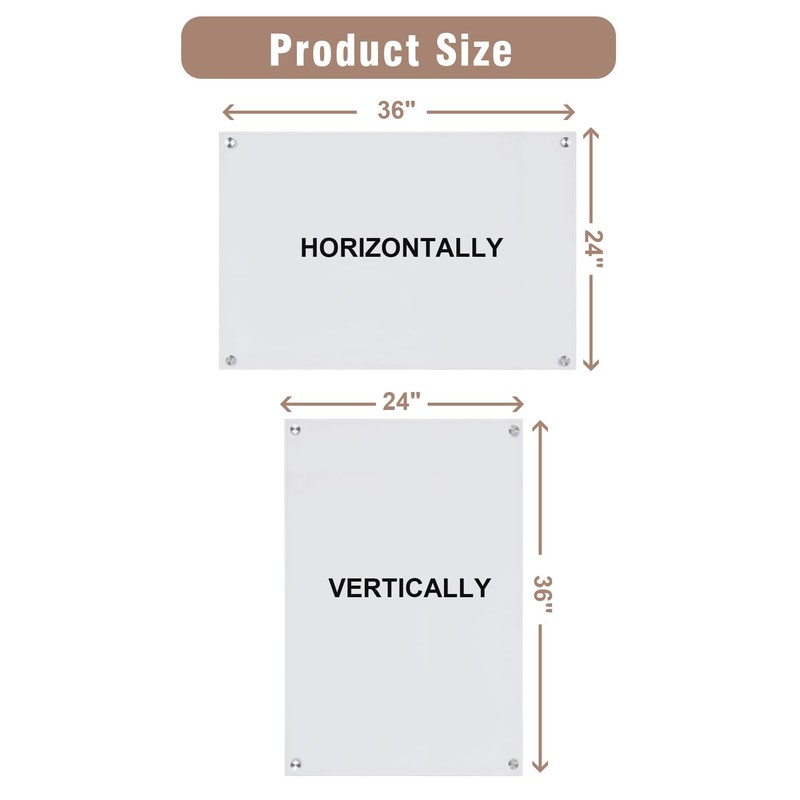 Mifuro Magnetic Glass Whiteboard，36"x24" Wall Mounted Frameless Dry Erase Board