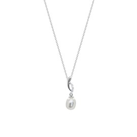 Cubic Zirconium and 6-7mm Freshwater Cultured Pearl Swirl Pendant