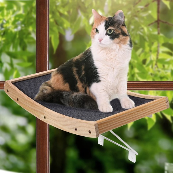 ShellKingdom Cat Window Perch, Wood Window Cat Bed, Cat Resting