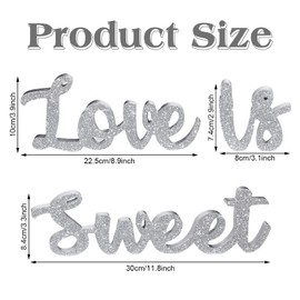 Love Is Sweet Table Decor Hollow Love Sign Wooden Love Is Sweet Sign for Dessert Table Freestanding Love Wood Sign Love Is Sweet Signs Wooden Letter Love Table Top for Wedding Shelf (Glitter Silver)