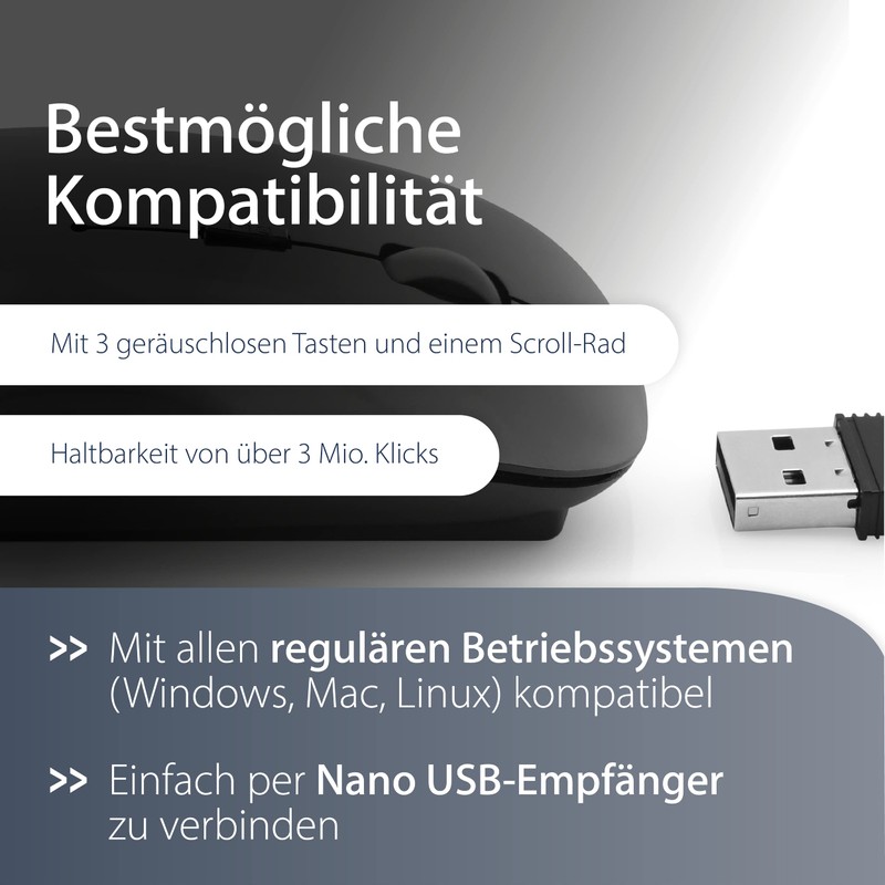MediaRange optische 3-Tasten Funk-Maus, geräuscharm, schwarz-glänzend