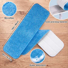 HOMEE Reusable Microfiber Mop Pads, 12 Pack 18"x 6" Mop Head Replacement, Wet/Dry Home & Commercial Cleaning Scrubbing Floor Pad - Blue