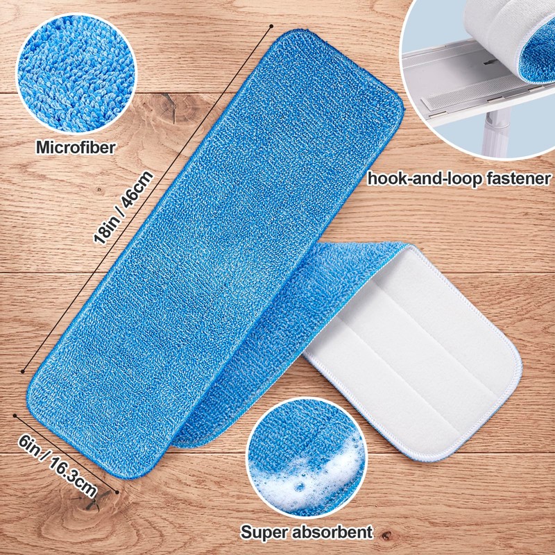 HOMEE Reusable Microfiber Mop Pads, 12 Pack 18"x 6" Mop