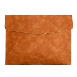 XLIUAX Leather Folder, Leather Envelope Document Folder A4 Flie Holder for Documents Letters Envelopes Waterproof Portfolio Brown PU Envelope Case with Snap Closure for Receipt Contract Paper Bills