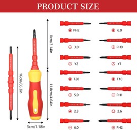 Insulated Screwdriver Set, 14 in 1 Electrician Maintenance Tools Kit, Magnetic Screwdriver Tool Kit with Soft Handle Multifunctional Interchangeable Chrome Vanadium Screwdrivers