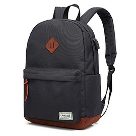 College Backpack, Water-resistent Laptop Backpack with USB Charging Port & Headphone Adapter for Men & Women Slim Anti-Theft Travel Bookbags Fits up to 14'' Computer 15'' Macbook - Gray